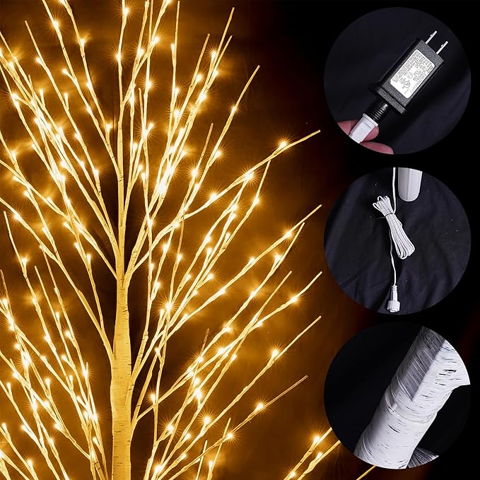 Dazzle Bright 3 Pack Light up Birch Tree, 4FT 96 LED/ 6FT 120 LED/ 8FT 240 LEDs Pre lit Birch Christmas Tree for Xmas Indoor Outdoor Home Party Garden Decor