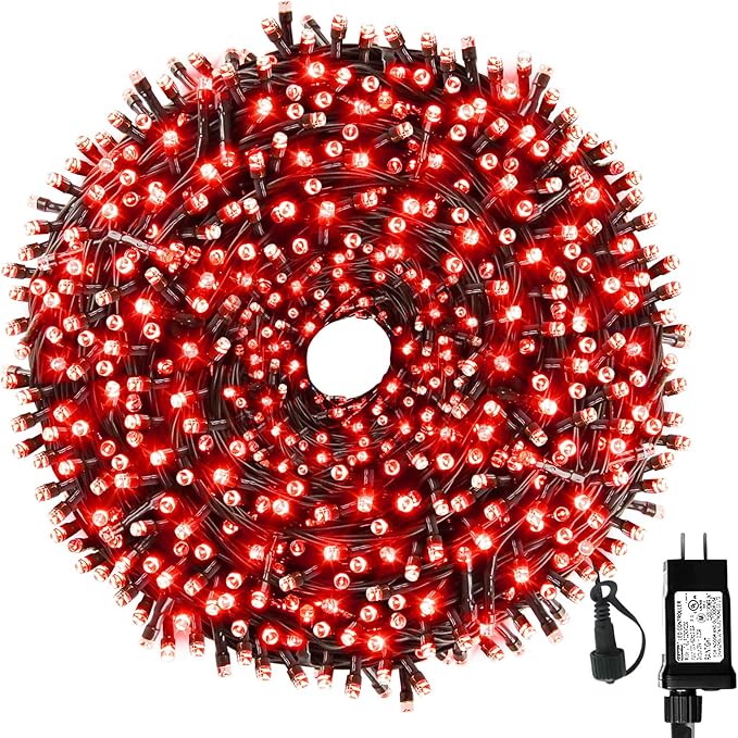 105FT 300LEDs Christmas Lights Outdoor Indoor 8 Modes for Christmas Tree Party Decoration, 100% UL Listed (Red, 105 FT)