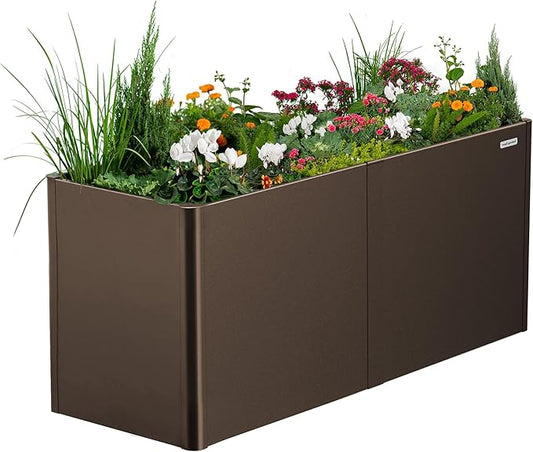 Vego garden 32" Extra Tall Raised Garden Bed, 27" x 83" Modern Raised Garden Beds Kit, Metal Planter Box for Vegetables Flowers Fruits, Umber Brown