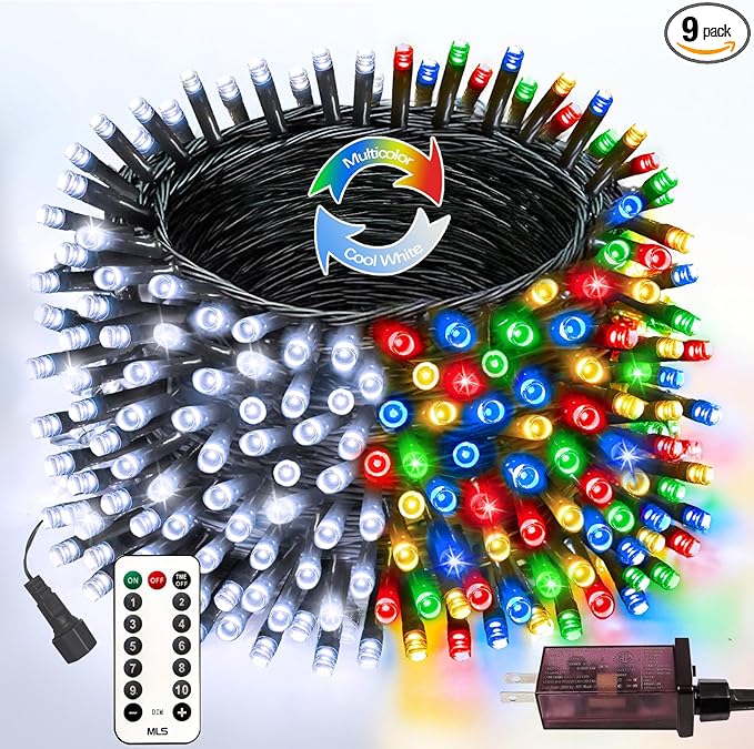 75.8 FT 200 LED Color Changing Christmas String Lights with Remote & Timer & Memory Function, 9 Lighting Modes Waterproof Twinkle Lights for Xmas Tree Holiday Party Garden (Cool White & Multicolor)