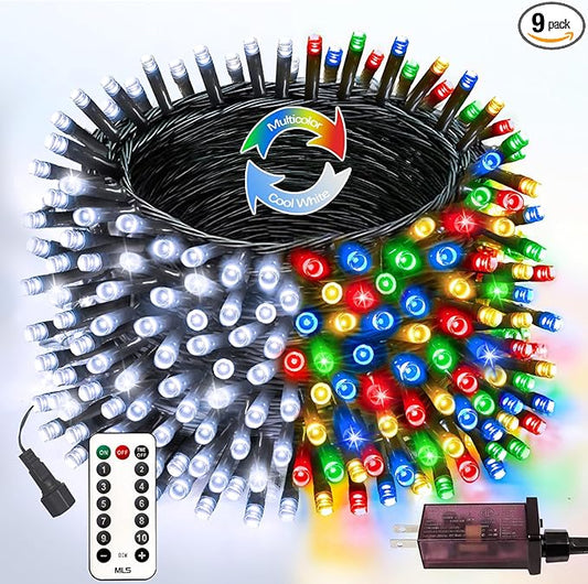 75.8 FT 200 LED Color Changing Christmas String Lights with Remote & Timer & Memory Function, 9 Lighting Modes Waterproof Twinkle Lights for Xmas Tree Holiday Party Garden (Cool White & Multicolor)