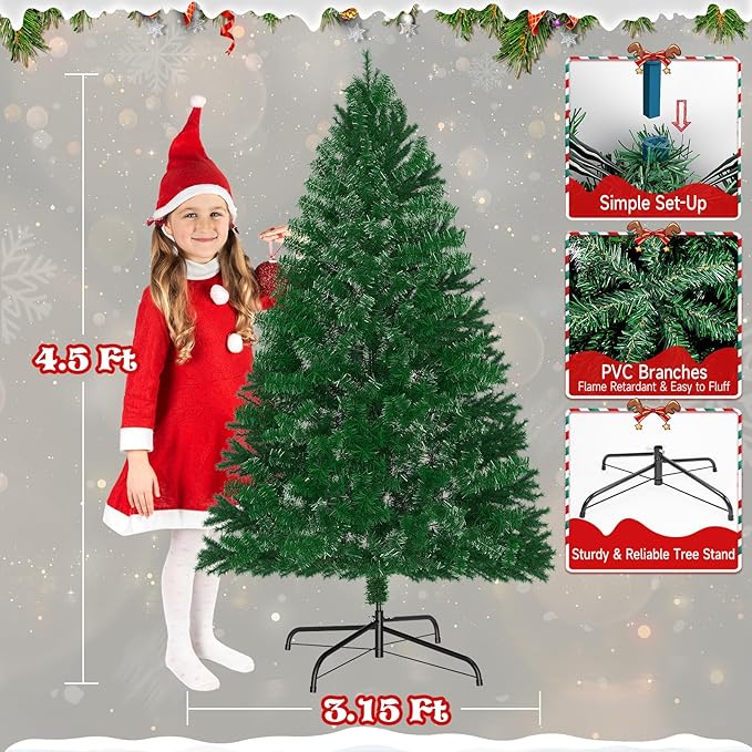 LEVELEVE Premium 4.5FT Artificial Holiday Christmas Tree w/350 Branch Tips,250 LED Lights for Home,Office,Party Decoration