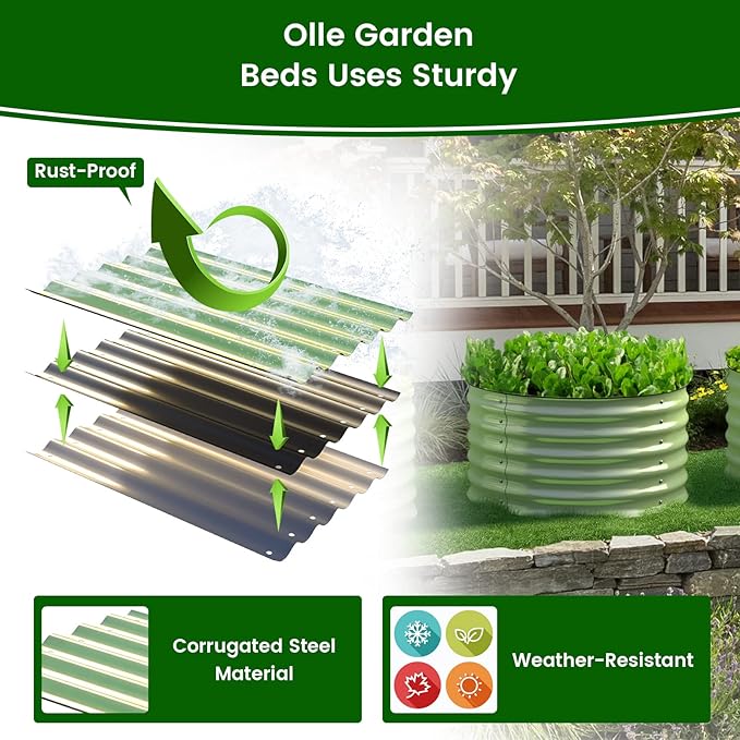 Olle Twin Round Metal Raised Garden Beds Outdoor for Vegetables, 17" Tall Galvanized Raised Garden Bed Raised Planter Box, Backyard Garden Box Patio Planter Raised Beds, Sage Green 24" X 17"