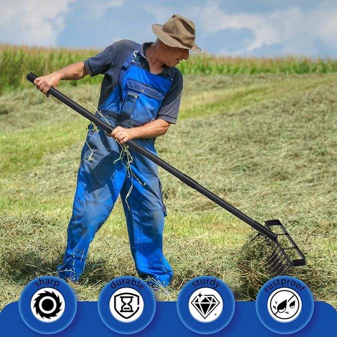 Garden Hoe Stirrup Hoe Weeding Tools, 2-in-1 Garden Hoe for Weeding with 76.8" Adjustable Handle, Heavy Duty Gardening Tools with 12 Tines for Weeding, Loosening, Digging and Cultivation