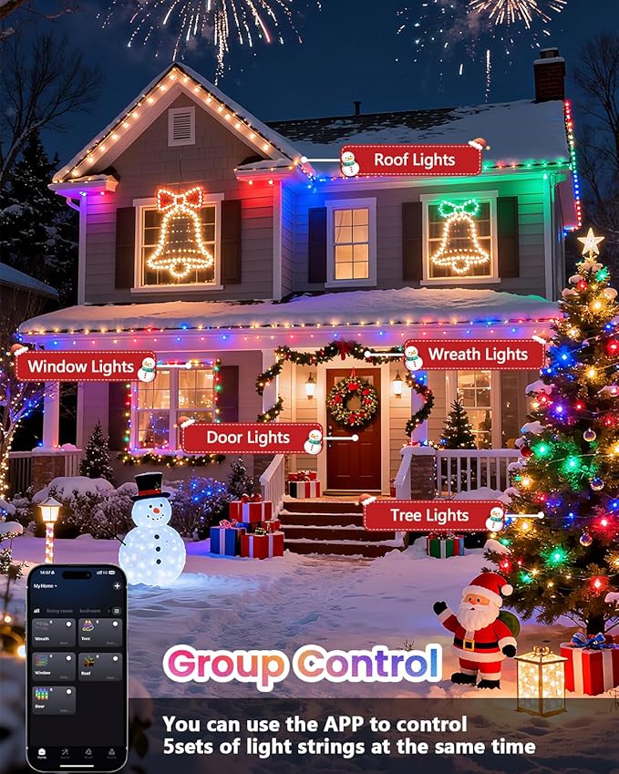Smart Color Changing Christmas String Lights, 82FT 200LED App Control RGB LED String Lights with Remote & Timer, Waterproof Twinkle Christmas Tree Lights Indoor Outdoor Holiday Xmas Tree Decorations