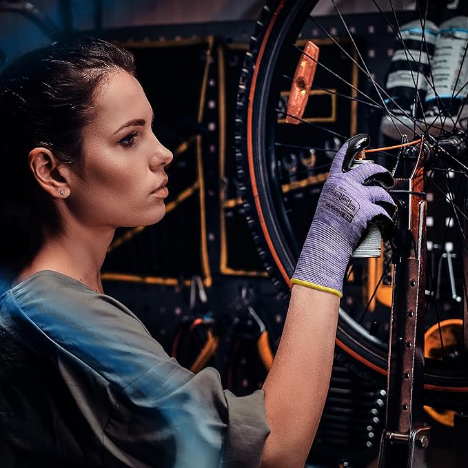 COOLJOB 10 Pairs Nitrile Dipped Rubber Coated Safety Work Gloves with Grip, Non-slip Bulk Gardening Roofing Gloves for Ladies Women, Oil-resistant Gear for Package Handler, Warehouse Worker, Small