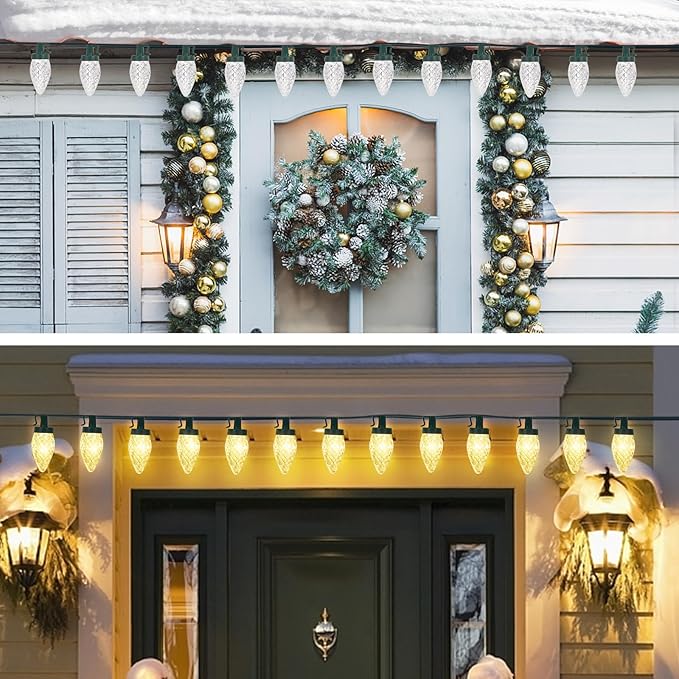 Brightever C9 LED Christmas String Lights, 70FT 100LED Battery Operated Christmas Lights With Timer & 8 Lighting Modes, Strawberry String Lights for Xmas Trees, Wreaths, Decoration, Warm White, 1-Pack