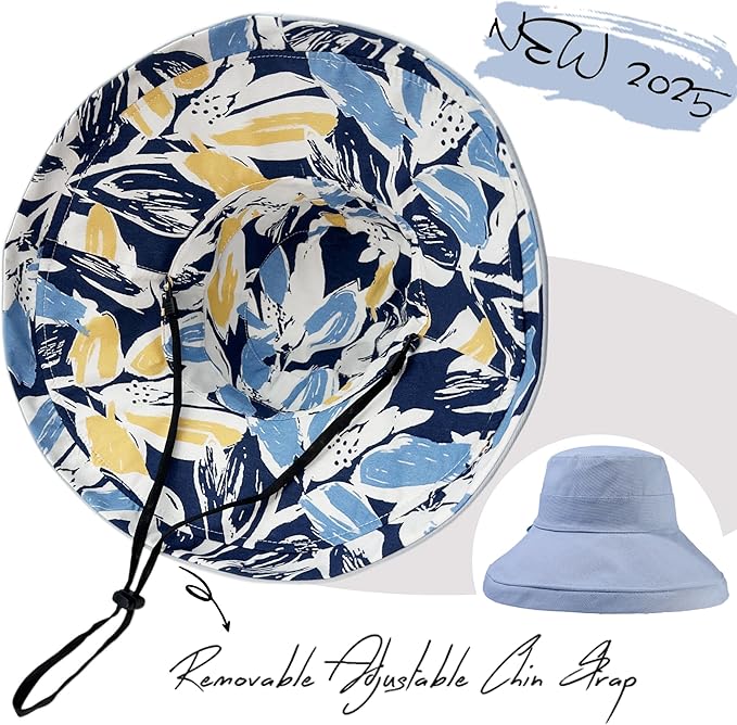 vidsel Womens Sun Hats Wide Brim Reversible Bucket Cotton Hat Packable Summer Travel Cap with Hat Clip,UV Protection