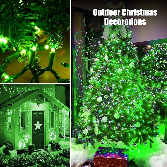 Green Christmas Lights St Patricks Day Decorations 100 Count Incandescent Light UL Certified Connectable Christmas Tree Lights for Indoor Outdoor Xmas, Wedding, Party, Home Decorations