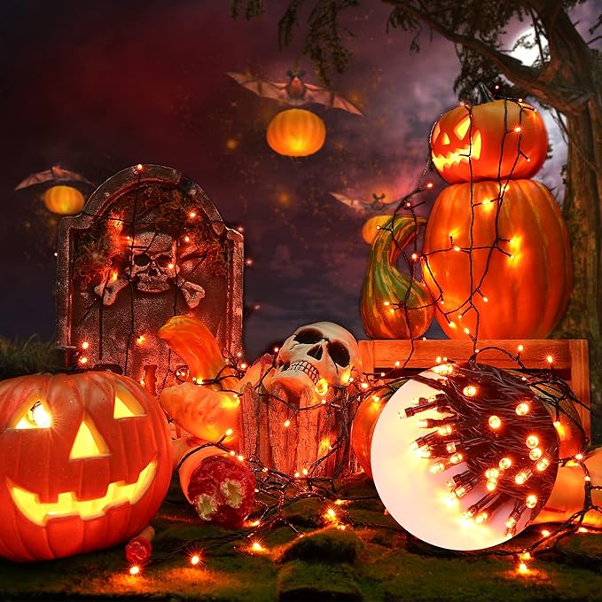 Toodour Halloween Orange Lights, 131ft 350 LED Plug in String Lights with 8 Modes and Timer, Connectable, Waterproof Halloween Outdoor Lights for Home, Party, Garden,Holiday Decorations