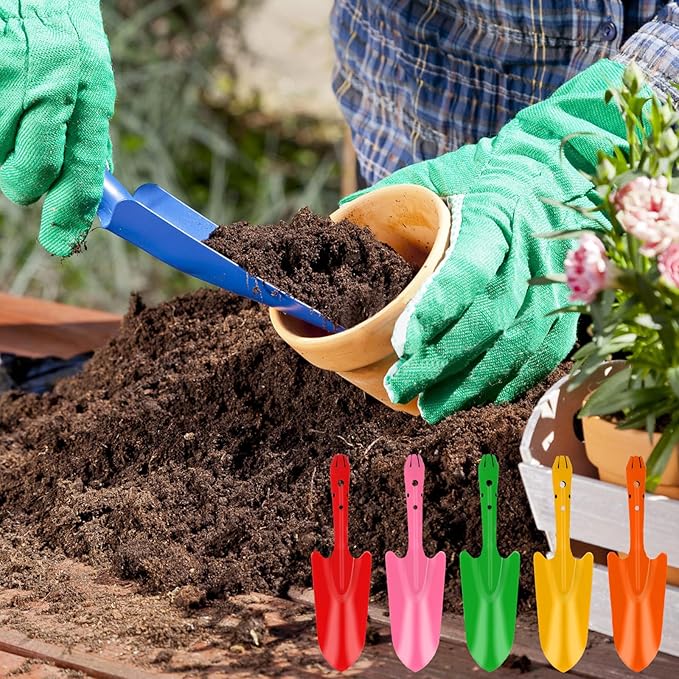 18 Pcs Colorful Garden Shovels Small Metal Hand Trowel Set for Gardening Teens Adults Mini Digging Tools for Succulent Flower Soil Planting Weeding Transplanting, 6 Colors (11 X 3 Inch)