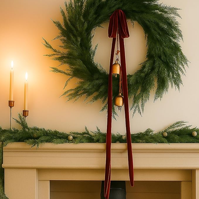 Janinka 6 Pcs Burgundy Large Velvet Christmas Swag Bow 31.5 x 23.6 inch Vintage Christmas Ornament Wine Red Rustic Velvet Staircase Wreath Bows Xmas Tree Topper Bows Large Bow for Outdoor