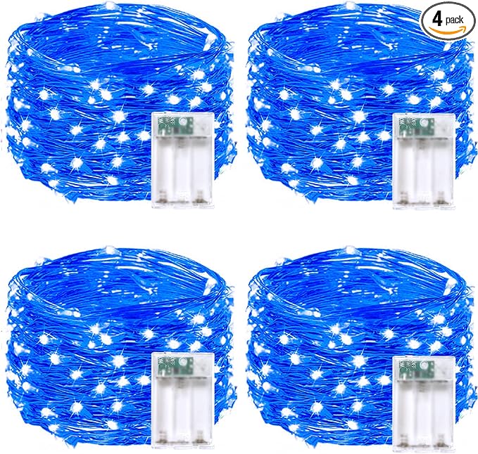 4 Pack 20FT 60LED Christmas Battery Operated Fairy Lights with Timer, Waterproof Battery String Lights Outdoor Indoor, Battery Twinkle Light for Bedroom Wedding Birthday Party Chirstmas (Blue)
