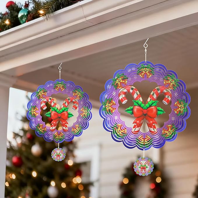 Wind Spinners Outdoor Christmas Candy Cane - Birthday Gifts for Women Mom Grandma, Hanging Wind Sculptures 12 inch 3D Wind Spinner for Garden Decor for Outside, Garden, Patio, Yard, Outdoor