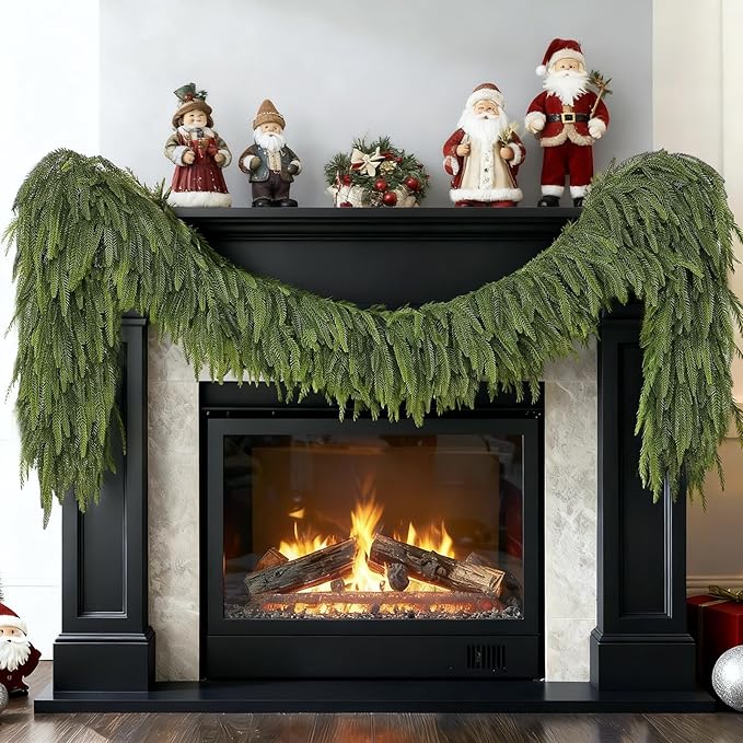 6FT Christmas Norfolk Pine Garland -1PCS, Artificial Pine Needles Garlands Faux Greenery Fake Garland for Holiday Fireplace,Table,Window,Stairs,Mante,Indoor Outdoor Decor