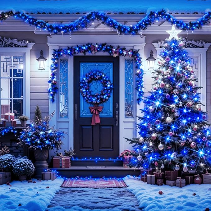 XURISEN 403FT 1000 LED Christmas Lights Outdoor Green Wire String Lights 8 Modes with Timer Memory Waterproof Fairy Light Plug in for Xmas Tree Wedding Yard Party Holiday Decorations(Blue)