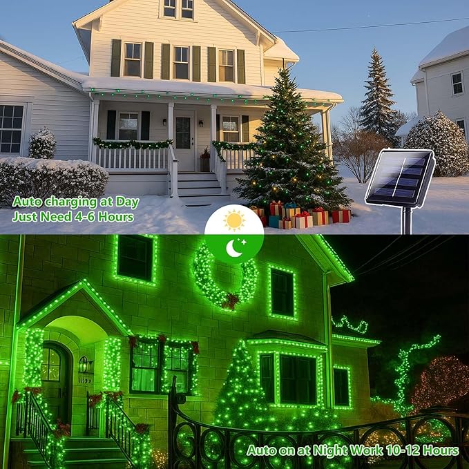 Extra-Long 144FT Solar String Lights for Outside, 2 Pack 400LED Solar Christmas Lights Outdoor, Waterproof Copper Wire with 8 Modes Twinkle Fairy Lights for Tree Garden Party Xmas Decor (Green)