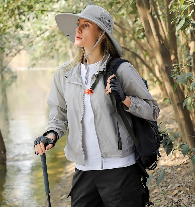 Wide Brim Sun Hat for Men Women UV Protection Ventilated Outdoor Bucket Fishing Hats Packable for Safari Hiking