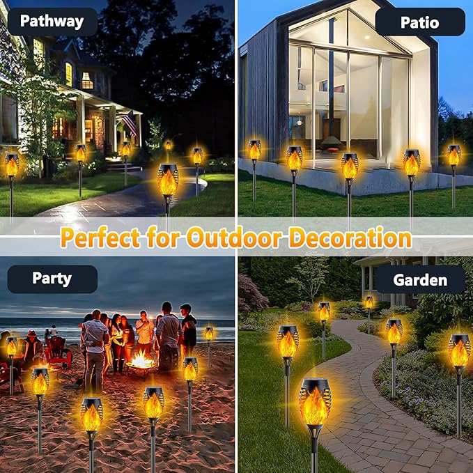 10 Pack Solar Lights Outdoor, Mini Solar Torch Lights with Flickering Flame for Christmas Decor, Solar Christmas Lights Waterproof Solar Powered Outdoor Lights for Garden Pathway Patio Yard Porch
