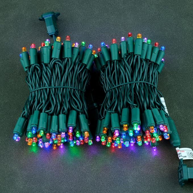 YULETIME Multicolor Wide Angle LED Christmas Lights 200 Count 50 ft, Pack of 2 Strands 25 ft 100 Lights UL Certified Commercial Grade String Light Set (Multicolor)