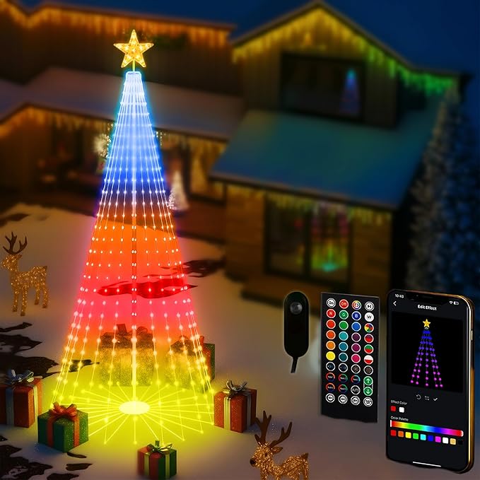 10FT Outdoor Christmas Tree Smart RGBW Christmas Tree with 514 LED Lights App and Remote Control, DIY Multi-Color Lightshow LED Christmas Cone Tree, Timer Music Sync, Christmas New Year Decoration