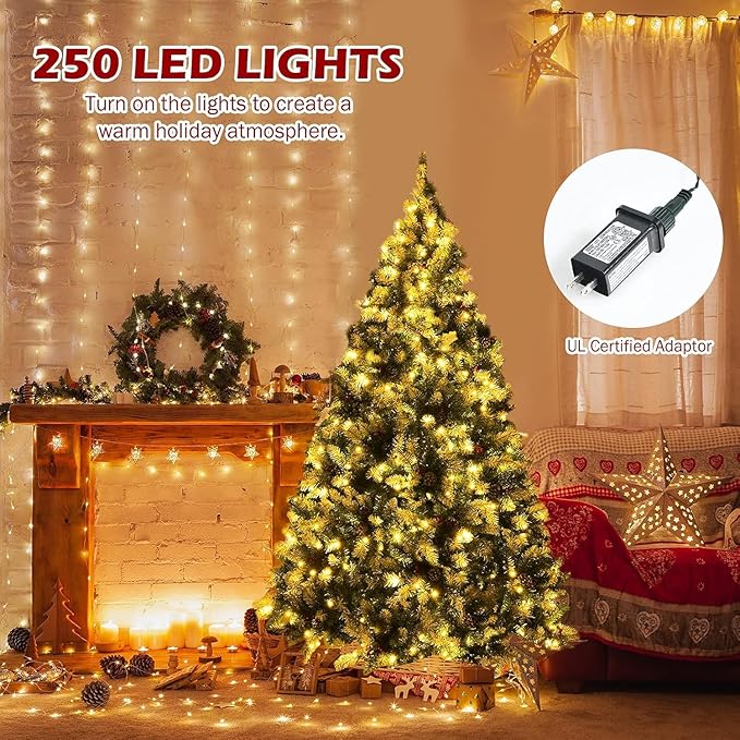 SIMOE 6ft Pre-lit Artificial Christmas Tree, Snow Flocked Xmas Tree for Home, Office, Party Decoration with 818 Branch Tips, Pine Cones & Red Berries, Easy Assembly, Metal Base