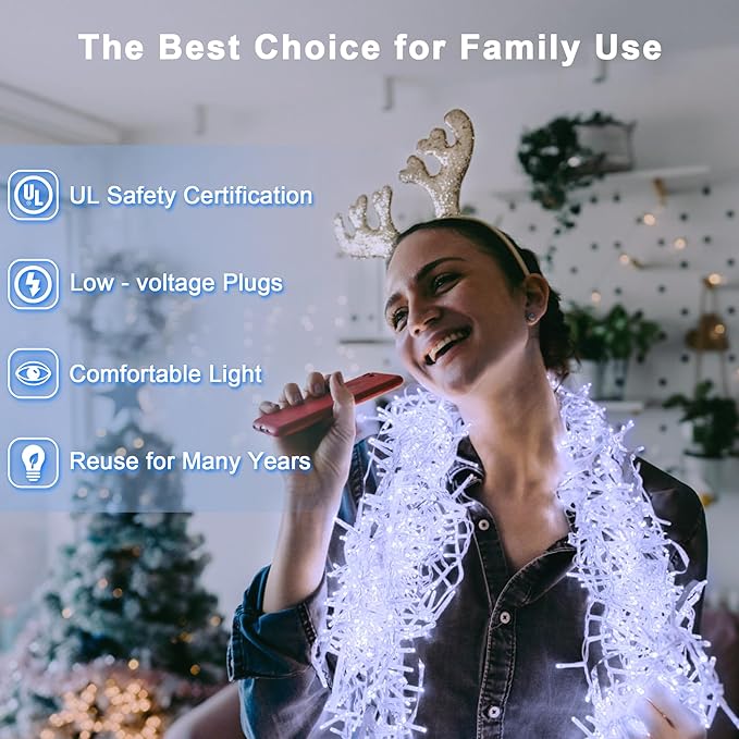 200 LED 66ft Christmas String Lights Indoor Outdoor, 8 Modes Christmas Fairy Lights with Timer & Momory, IP44 Waterproof Christmas Tree Lights for Xmas Patio Yard Fence Balcony Garden (Cool White)