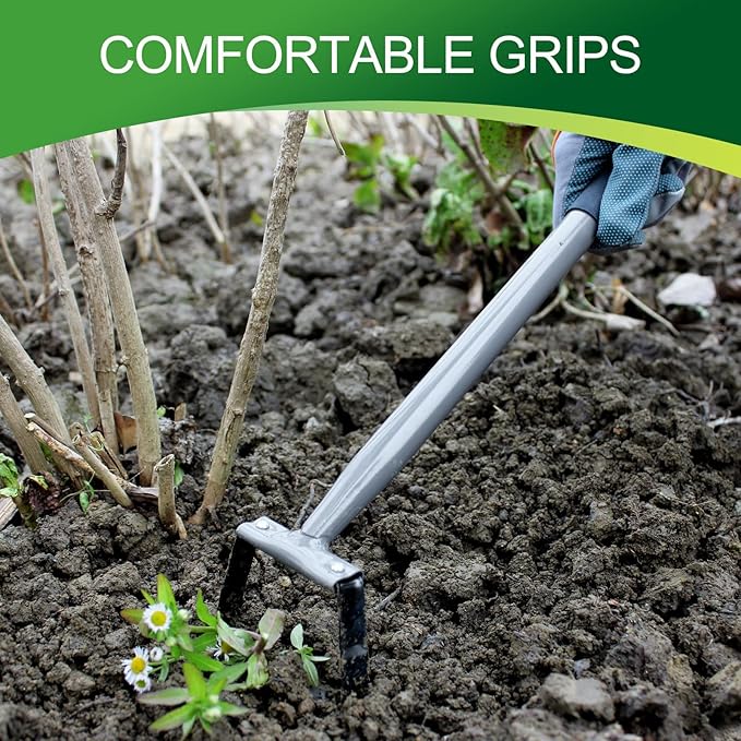 Walensee Mini Hula Hoe Garden Tool, Action Hoe for Weeding, Stirrup Hoe with 14-Inch Scuffle Loop, Gardening Weeder Cultivator, Sharp Durable Metal Hand Weed Scraper, Rake with Cushioned Grip, Grey