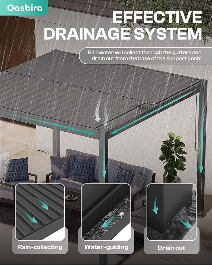 Louvered Pergola, 10 x 10 Aluminum Pergola, Outdoor Modern Design with Adjustable Roof and Hidden Drainage System, Durable for Gardens,Garden Yard, Deck (Dark Gray, 10x10)