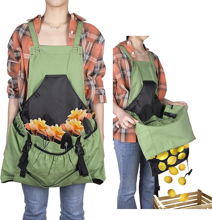 Gardening Apron, Garden Apron with Quick Release Pockets for Harvesting Gardening, Water Resistant Apron for Men&Women