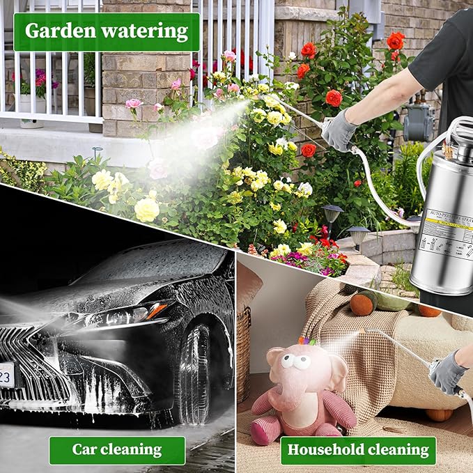1Gal Stainless Steel Pump Up Sprayer Reinforced Hose, Hand Pump Sprayer with Pressure Gauge&Safety Valve, Adjustable Nozzle Suitable for Gardening (1 Gallon)