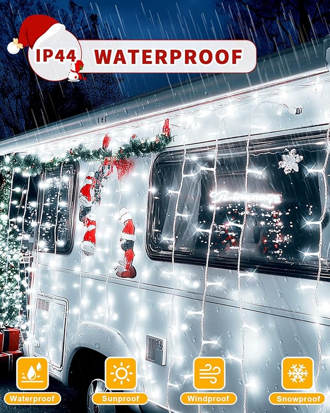 Christmas Lights, 8 Modes Waterproof Timer Dimmable Memory LED Fairy String Light with Remote for Holiday Party Wedding Camping Xmas Tree Indoor Outdoor Decor (Cold White, 108FT 300 LED)