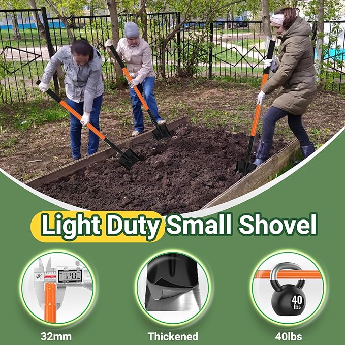 Shovel, Garden Shovels for Digging, Small Spade Square Trench Shovel with 43.3" Metal Handle,Mini Transfer Small Flat Shovels for Gardening,Planting,Digging,Landscaping,Camping,Kids Sand Beach Shovels