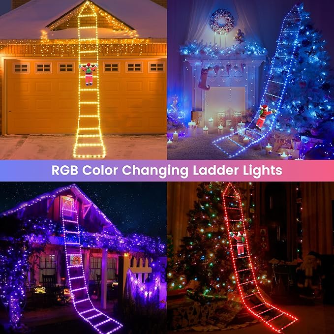 Toodour Christmas Decorations Lights, 10ft Smart RGB Christmas Decorative Lights with Santa Claus, Bluetooth & App Controlled Ladder Light - Music Sync Color Changing Xmas Light for Indoor Outdoor