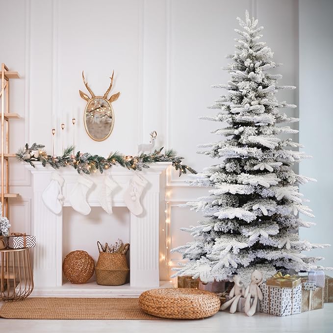 Fraser Hill Farm 12-Ft. Pine Valley Flocked Christmas Tree, Huge Artificial Christmas Tree with DIY Potential with No Attached Lights, Great Fake Christmas Tree Decoration for the Home