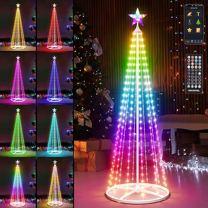 5FT LED Smart Christmas Tree - Outdoor & Indoor Lighted Christmas Tree Decorations Indoor Christmas Cone Tree App Control Color Changing Light for Yard & Garden
