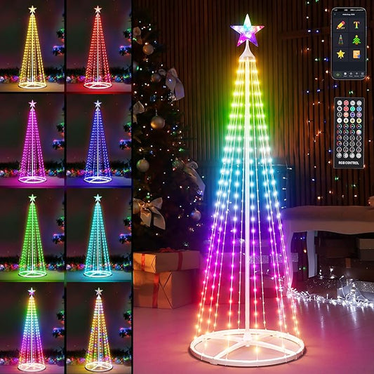 5FT LED Smart Christmas Tree - Outdoor & Indoor Lighted Christmas Tree Decorations Indoor Christmas Cone Tree App Control Color Changing Light for Yard & Garden