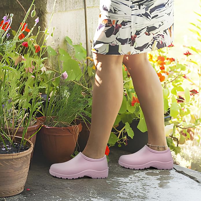 DKSUKO Waterproof Garden Shoe for Women Outdoor Slip-On Rain Boots Short Ankle Work Shoes and Garden Clogs with Comfort Insole