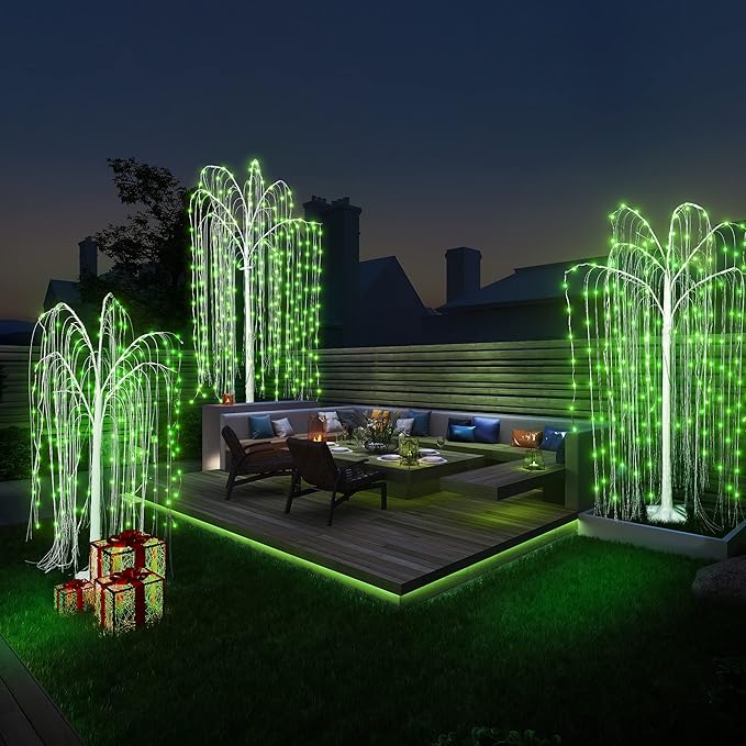 Lamerge 3pcs Lighted Willow Tree Decorations,4FT+5FT+6FT Colorful Birch Tree RGB LED Trees with Remote,Weeping Willow Tree Indoor/Outdoor Lighted Christmas Tree Decorations for Yard