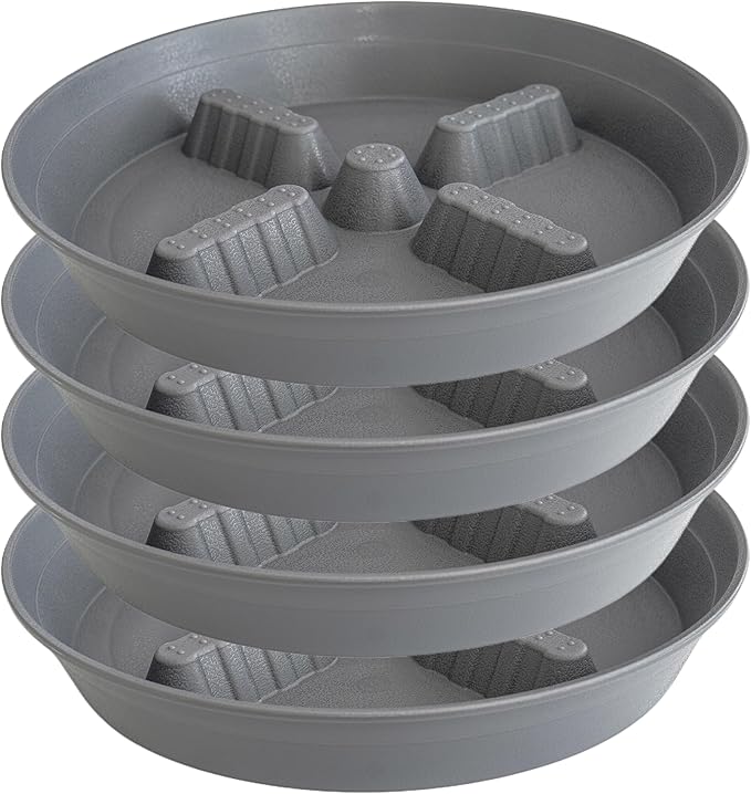 4 Pack Plant Saucer 8 inch, 10 12 14 17 inch, Plant Stand Plastic Plant Saucers for Indoors Outdoor, Heavy Duty Flower Planter Drip Trays for Pots, Pot Saucers for Plants, Grow Bags Saucers