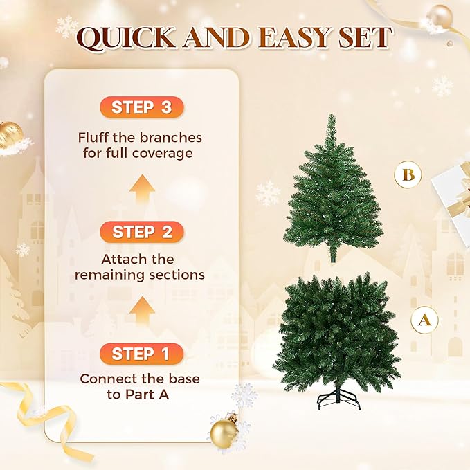 HOLLO STAR 4.5 ft Prelit Christmas Tree with 148 LED Lights, App Control, Artificial Pencil Christmas Tree with Multi-Color RGBW Lights, 330 Branch Tips, Skinny Xmas Tree, Metal Base, for Home, Party