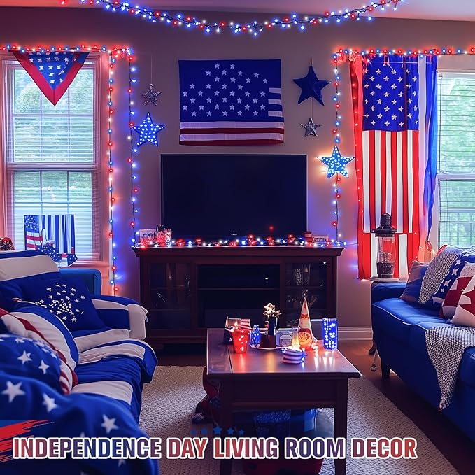 JMEXSUSS 250 LED Red White and Blue Lights for 4th of July Decorations - 91.5ft Connectable Patriotic Lights Outdoor Waterproof with 8 Modes for Home Yard Patio Party Decor