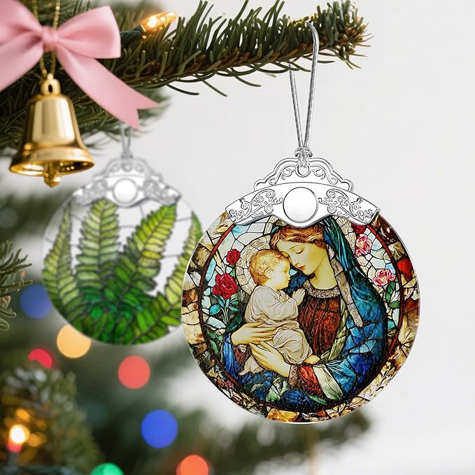 Virgin Mary Stained Glass Ornament, Christian Christmas Ornaments, Christmas Tree Ornaments, Catholic Home Decor, Holiday Decor, Unique Xmas Gifts, Gift Idea, Christian Gifts, Religious Gift﻿