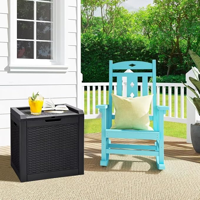 YITAHOME 32 Gallon Rattan Deck Box, Indoor Outdoor Storage Box for Patio Furniture, Pool Accessories, Cushions, Garden Tools, Sports Equipment, Waterproof Resin with Lockable Lid & Side Handles, Black