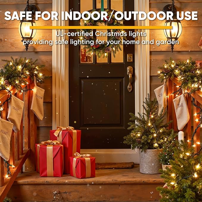 50-Count White Christmas Lights with Green Wire, 13FT Incandescent Bulbs Mini String Lights Connectable for Indoor, Christmas Tree, Outdoor, Classroom, Party, Garland, Xmas