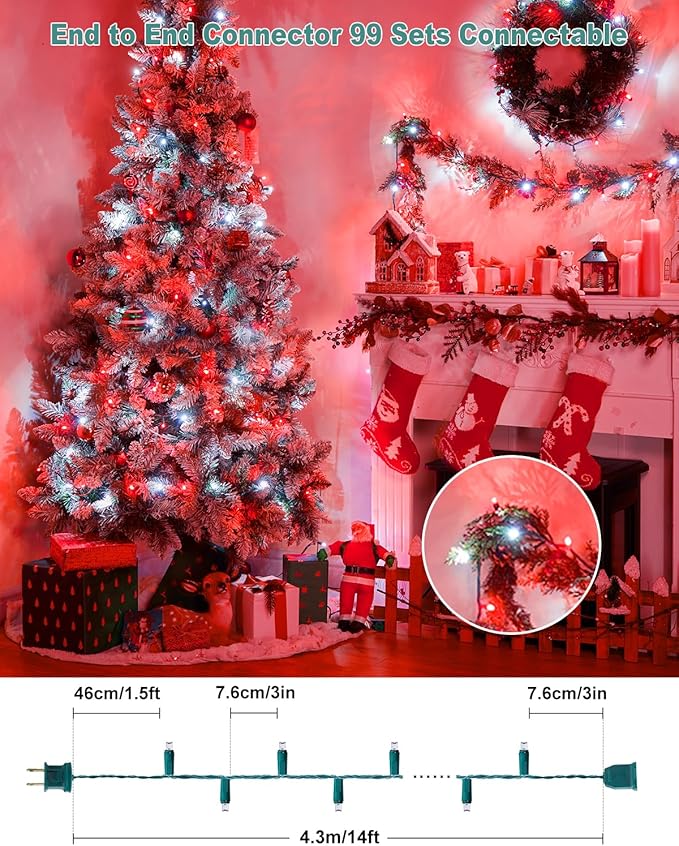 LED Christmas Mini String Lights, 14 Feet 50LEDs F5 Red White Mini Lights, Connectable Christmas Tree Lights for Wreath Garland Holiday Party Wedding Outdoor Indoor Christmas Decoration, Green Wire