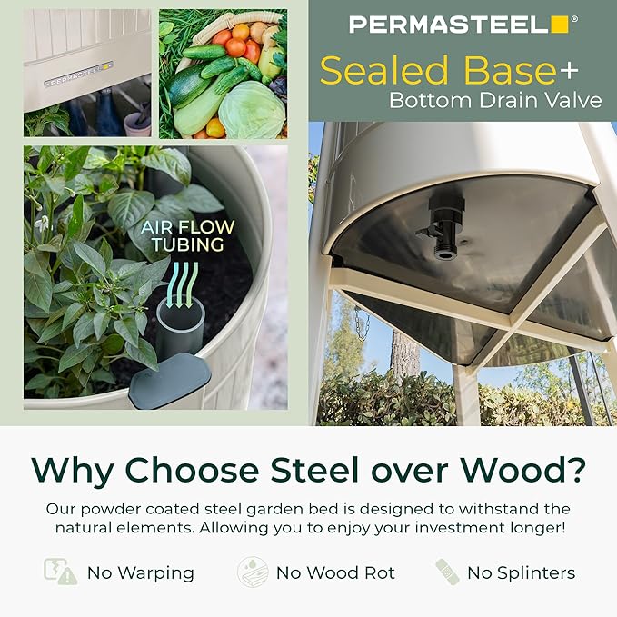 Permasteel Raised Garden Bed with Legs, 40×20×37 in, Planter Box with EnGrow™ TrueSoil™ Technology for Vegetables, Flowers, Herbs, and Fruit, Outdoor Indoor, Storage Shelf, Ivory