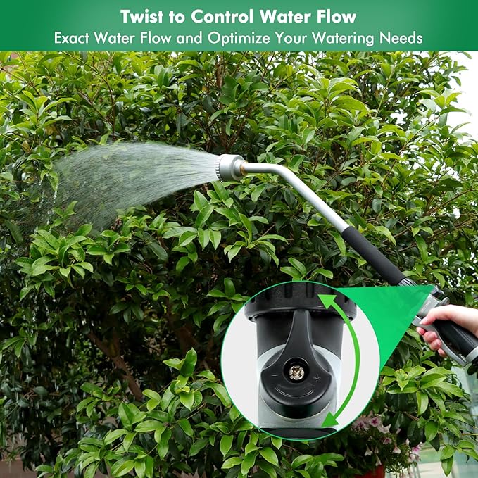 RESTMO Long Watering Wand, 24 Inches Gentle Soft Full Shower Sprayer Wand with Flow Control, Heavy Duty Metal Hose Wand for Hanging Baskets, Shrubs, Plants, Flowers, Garden and Lawn, Black