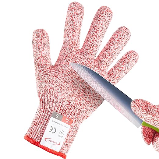 Cutting Gloves, 1 Pairs of Cut Resistant Gloves Food Grade, Cut Resistant Gloves for Kitchen, Oyster Shucking, Fish Fillet Processing, Carving Wood and Gardening(Medium-Red)