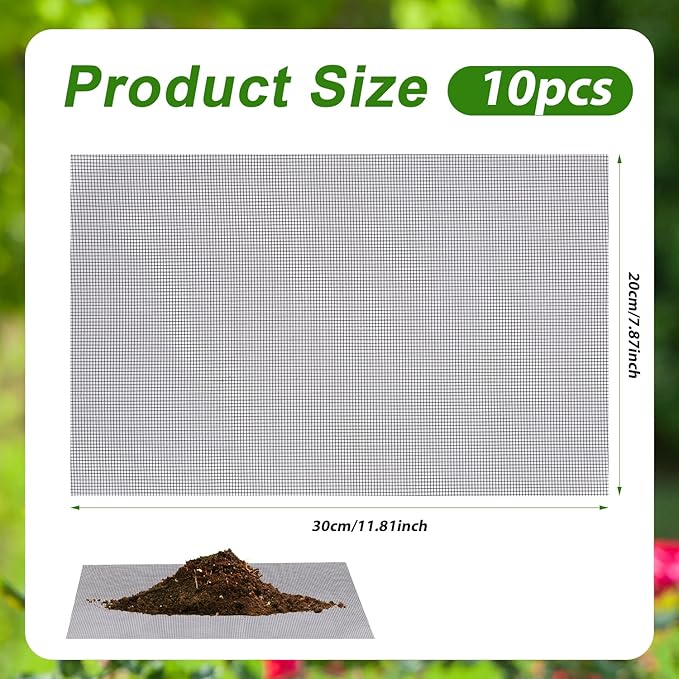 10pcs Flower Pot Hole Mesh Pad, 11.8x7.8 Inch Bonsai Mesh Drainage Screens Plant Pot Drainage Mesh Plant Screen Mesh Preventing Soil Leakage